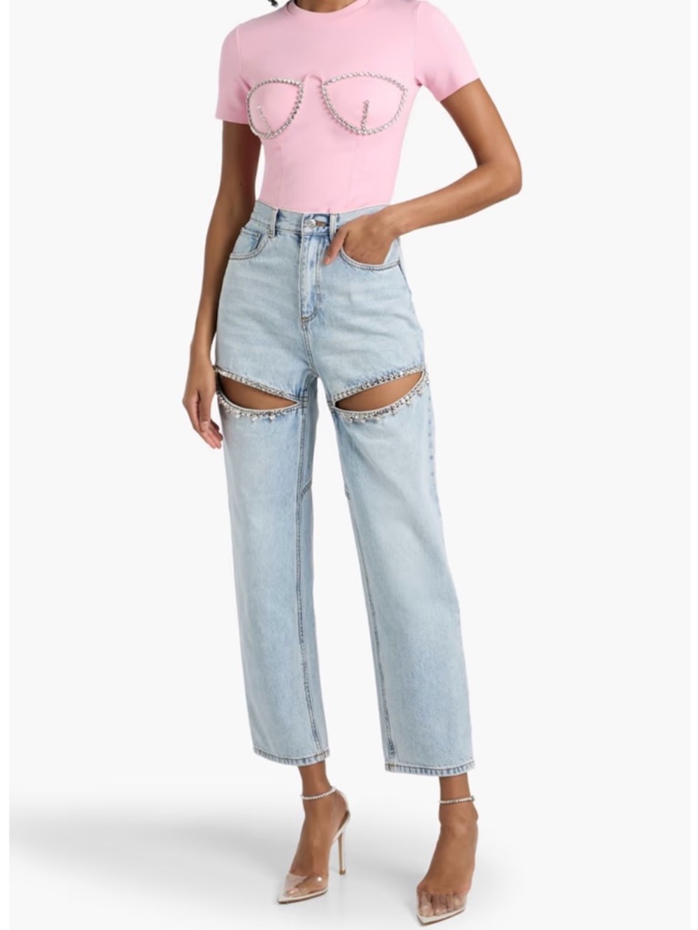 Area Cutout crystal-embellished high-rise straight-leg jeans Size 29 NWT